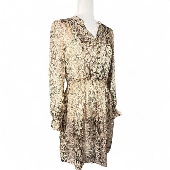 Anthropologie Aryn K 100% Silk Puff Sleeve Python Snakeskin Smocked Dress S ASO - Picture 11 of 14